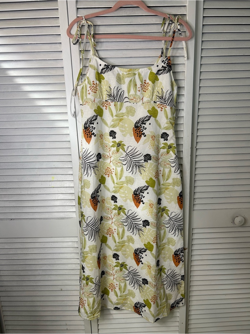 Charlie Holiday Marina Tie-Strap Sundress in Ivory and Olive Size M